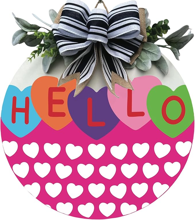 Wood front door sign Wood sign Home decor Welcome sign Sign for front door House warming gift Wedding gift (Hello Hearts(UV018), 15" Width)