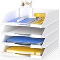 4 Pack Stackable Paper Trays for Letter Documents, Desktop File Organizers for Office Supplies, Stackable Desk Tray Holder for Paper Storage, White