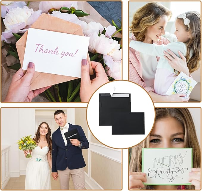 Silunkia 100 Packs Black Blank Flat Cards and Envelopes 5 x 7 Heavyweight Single Panel Cardstock and A7 Envelopes Self Seal for DIY Wedding Invitations, Party, Thank You Cards, Mailing