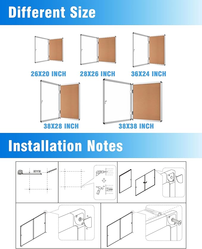 Mifuro 2 Pack 38"x28" Enclosed Bulletin Board, Lockable Weather-Resistant Aluminum Cork Noticeboard for School & Office, Silver Frame w/Cork