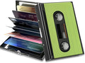 BWEGRHE Slim Credit Card Holder, Green Tape Cassette RFID Blocking Metal Wallet for Men & Women, Aluminum Minimalist Hard Case Pocket-Sized Business Cards Organizer (Fits Up to 10 Cards)