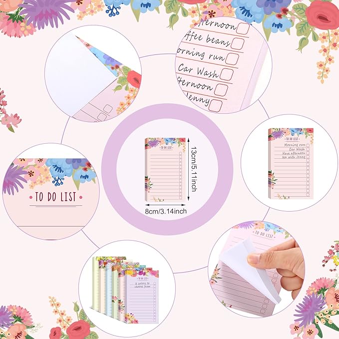 300 Sheets to Do List Notepad Daily Checklist Sticky Notes Cute Undated Memo Pad Color Block to Do Note Pad Weekly Plan Agenda and Organizer Planners for College(Flower Style,3.14 x 5.11 Inch)