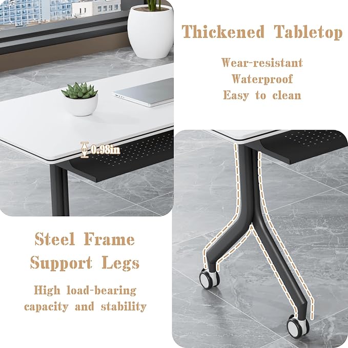 Goakwwuz Conference Room Table, Folding Conference Tables,Thicken Grey Tabletop,Flip Top Wooden Seminar Meeting Room Table for Conference Room Offices (4, Black Drawer, 55.1”)