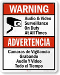 SmartSign 30 x 24 inch “Warning - Audio & Video Surveillance On Duty At All Times” Bilingual Sign, 80 mil Aluminum, 3M Laminated Engineer Grade Reflective Material, Red, Black and White, USA-Made