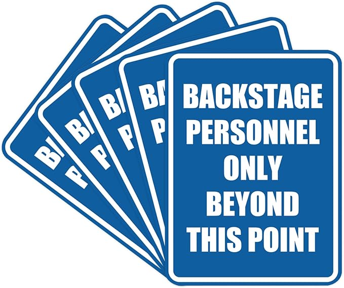 Portrait Round Backstage Personnel Only Beyond This Point Door or Wall Sign Easy Installation | Music | Concert | Festivals Sign (Blue) - Large (5 Pack)