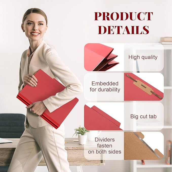 Skyygemm 72 Pcs Classification Folders Letter Size, 1 Divider Pressboard File Folder with Fasteners, Expanding File Organizer Bulk for School Teachers, Office Employee, Coworker, Staff (Red)
