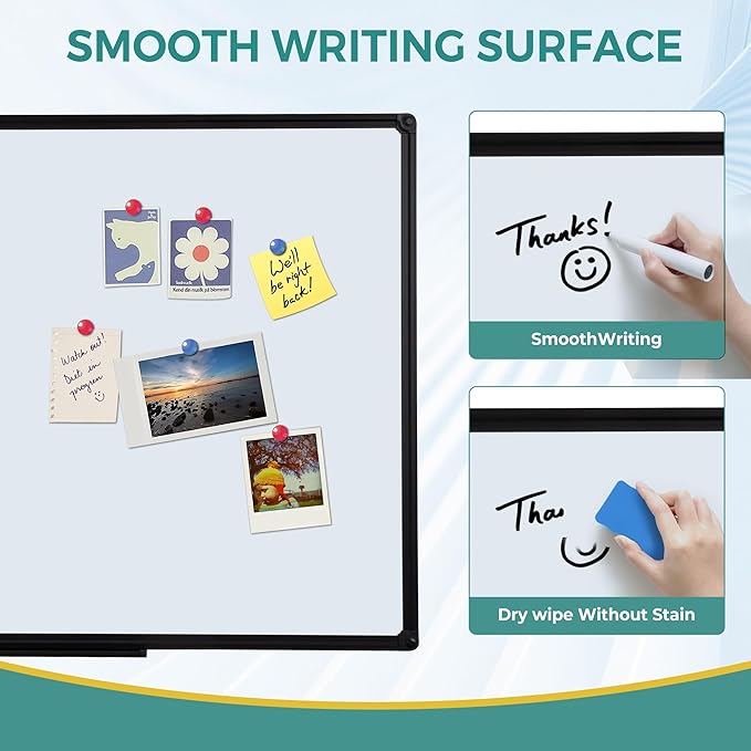 Dry Erase Board for Wall, 48 x 24 Inches Presentation Magnetic Whiteboard Office Collaboration, Classroom Teaching & Agile Management, Black Aluminum Frame