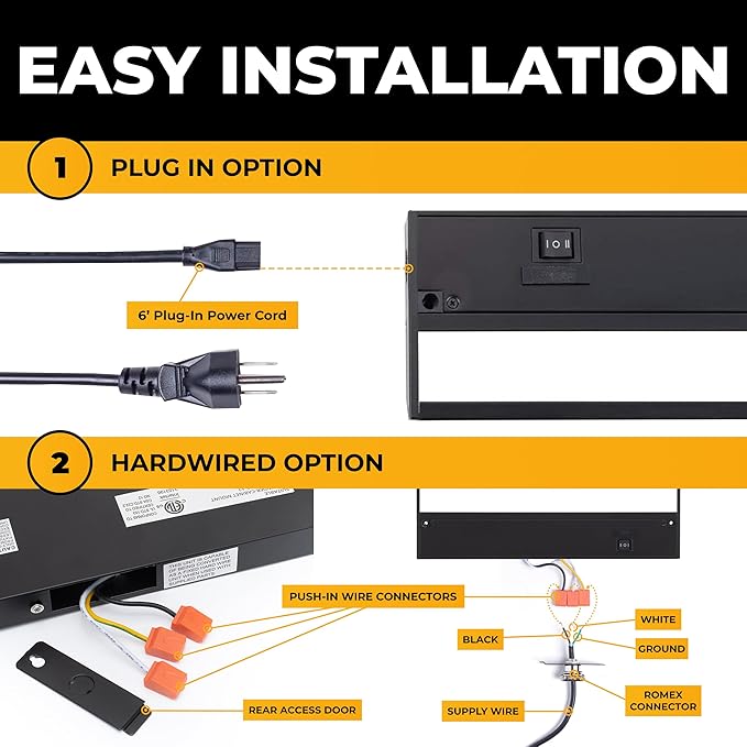 LED Under Cabinet Lighting Hardwired - 3CCT 9 Inch Black Finish - Undercabinet Lights for Kitchen - Linkable Undercounter Dimmable Plug in Light or Hard Wired - Under Counter Fixture Direct Wire