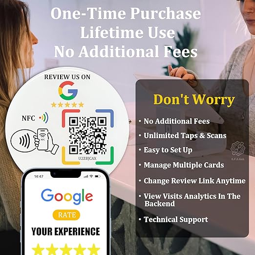 Epoxy Sticky Card with NFC Chip & QR Code - Compatible with Google Business Page for Customer Reviews, Boost Business Reviews, Essential for Small Businesses, No App, No Monthly Fee (White-3 Cards)