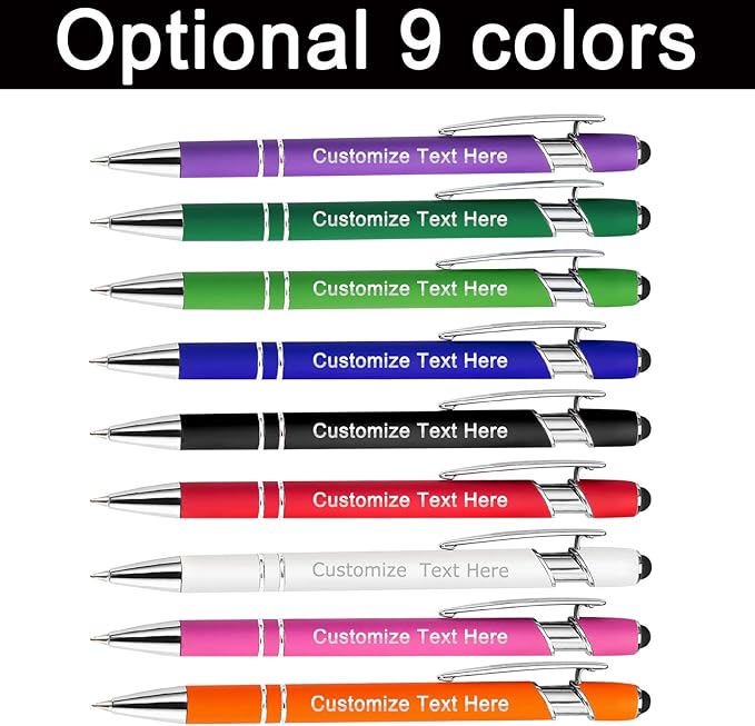 Custom Pens Bulk Personalized Ballpoint Pen with Stylus Tip Customized Engraved Pens with Name Logo Soft Black Ink with Touch Metal Office for Business Office Teacher School Corporate Gifts Pink