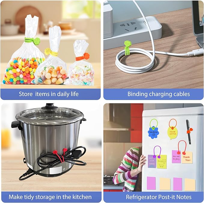 SOOOEC Snap On Magnetic Cable Ties, 32 Pack 7.2" Magnetic Cord Organizer Cute Cloud Design, Silicone Twist Ties with Strong Magnet for Bundling and Cable Management, Fridge Magnets, Assorted Colors.