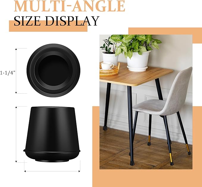VOCOMO 1-1/4” Round Rubber Chair Leg Tips Caps, Chair Leg Floor Protectors Furniture Legs Caps Non Slip Reduce Noise for Hardwood Floors (Black, 8 Pack)