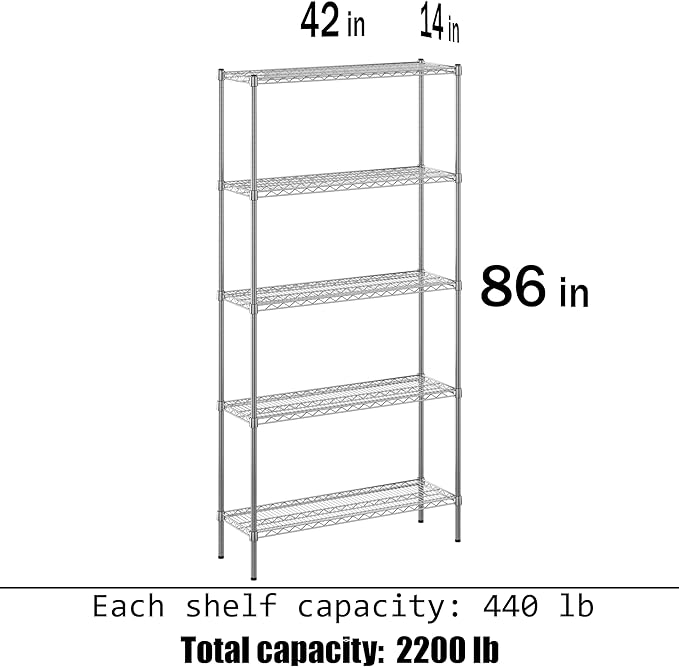 Regal Altair 14" Deep x 42" Wide x 86" Height Wire Shelving Kit | 5-Tier | NSF Commercial Storage Rack Unit
