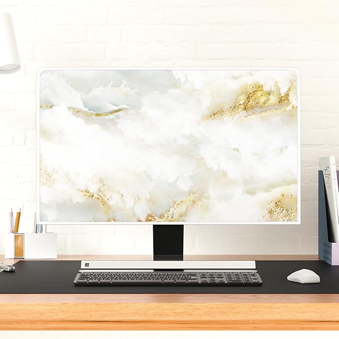 Baocicco White Gold Waterproof TV Display Screen Cover with Abstract Texture Marble Design 55 Inch Television Covers Sleeve Compatible with LCD LED PC Desktop and Home Hanging TV