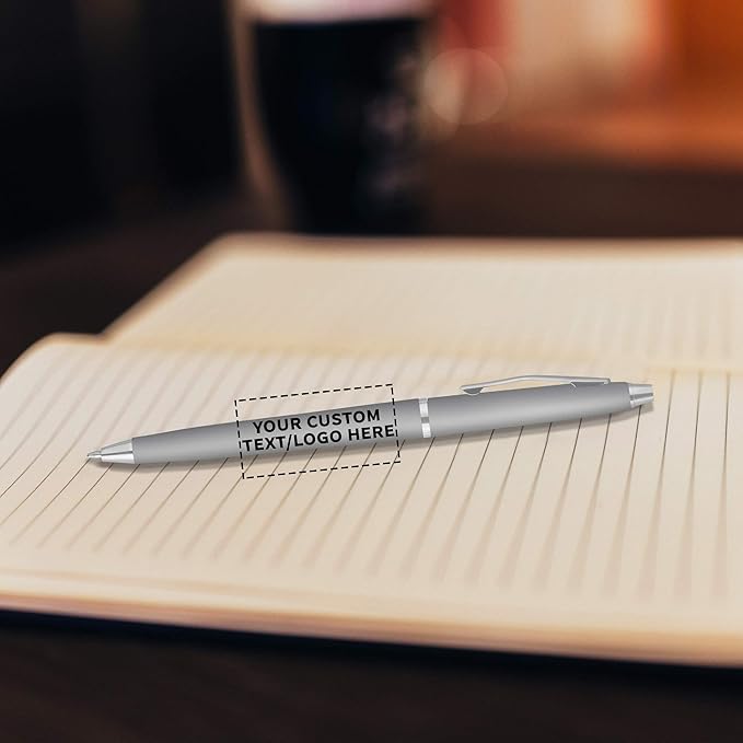 DISCOUNT PROMOS Custom Langham Ballpoint Pens Set of 10, Personalized Bulk Pack - Black Ink, Great for Office, School, Business, Tradeshows - Silver