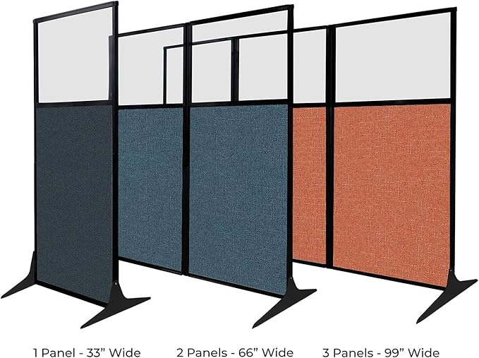 Versare Workstation Partition | Portable Wall Divider | Modern Office Cubicle | Free Standing Privacy Screen | Flexible Work Space | 99" x 70" W/Window, Cloud Gray Fabric Panels