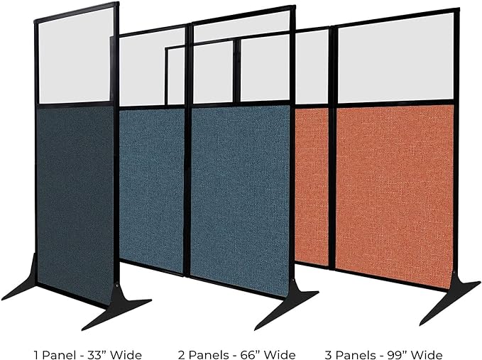 Versare Workstation Partition | Portable Wall Divider | Modern Office Cubicle | Free Standing Privacy Screen | Flexible Work Space | 33" x 70" W/Window, Cloud Gray Fabric Panels