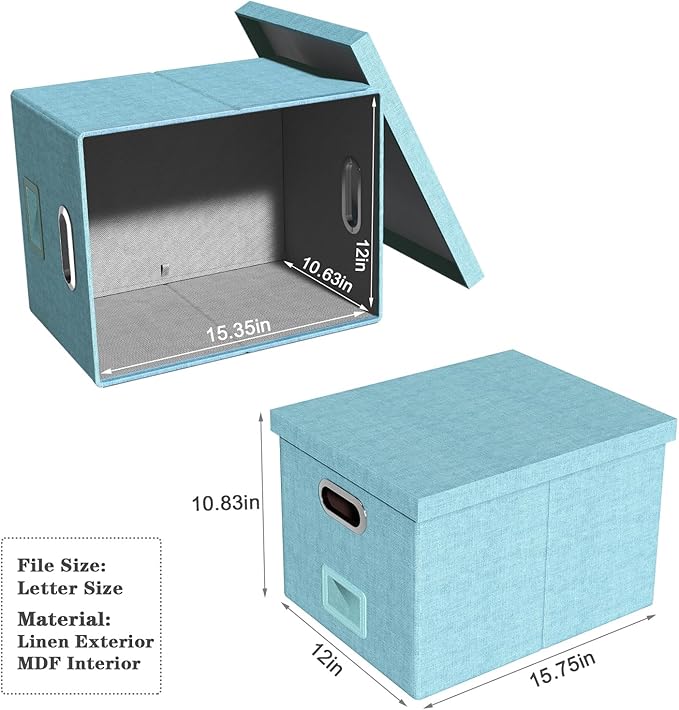 Oterri File Organizer Box with Lid, Portable Hanging File Box for Letter/Legal File Folder Storage, Office/Decor/Home, 1 Pack, Light-blue