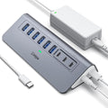 YH6AC Powered USB Hub 10Gbps, intpw 9-Port USB Splitter with USB A/USB C 3.2, 4 USB 3.0, 2 PD 45W Charging Ports, 65W Power Adapter + 3.3FT Cable, Aluminum USB Extender Hub for Laptop, PC,iPhone 17/16