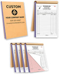 Custom Carbonless Invoice Book with Logo, Personalized Cover & Inner Pages, 2 Part NCR Receipt & Work Order Forms, Easy Tear, Writing Shield for Small Business (2-Part [White/Red], 7.48 x 5.12INCH)