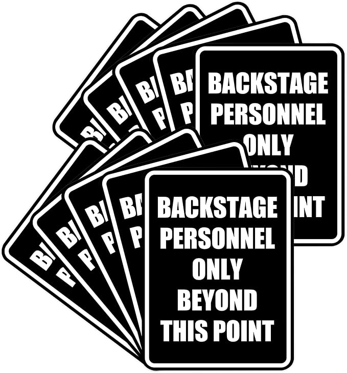 Portrait Round Backstage Personnel Only Beyond This Point Door or Wall Sign Easy Installation | Music | Concert | Festivals Sign (Black) - Small (10 Pack)