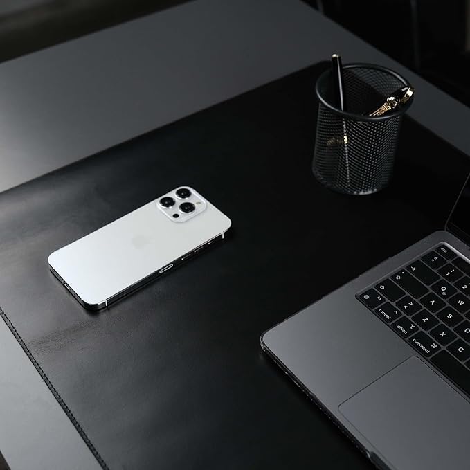 TORONATA Jersey Genuine Calfskin Leather Desk Pad, Office Desk Mat with Non-Slip Bottom, Smooth Surface for Mouse & Keyboard, Desk Protector (14.6x31.5 inches) (Black)