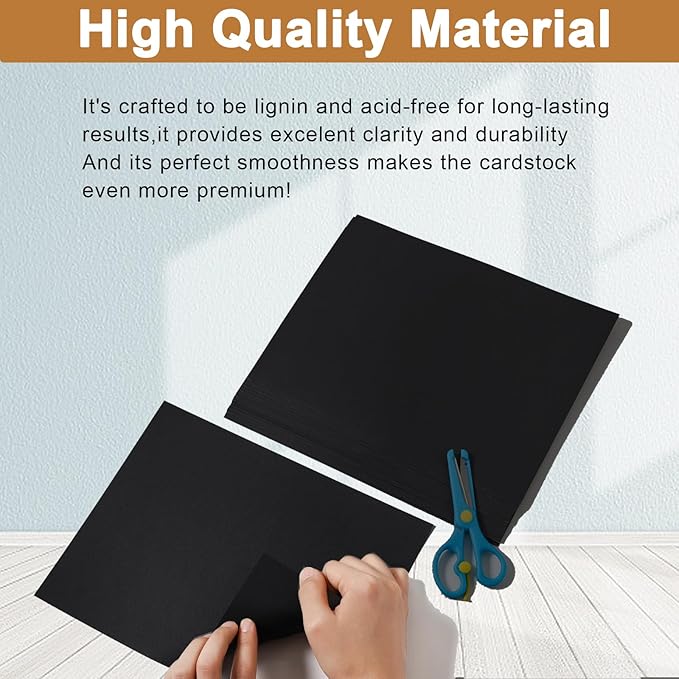 Silunkia 40 Sheets Black Cardstock 8.5 x 11 Printer Paper, 200gsm/75lb Heavyweight Black Card Stock for Halloween, DIY Card Making, Greeting Cards, School Crafting, Wedding Invitations