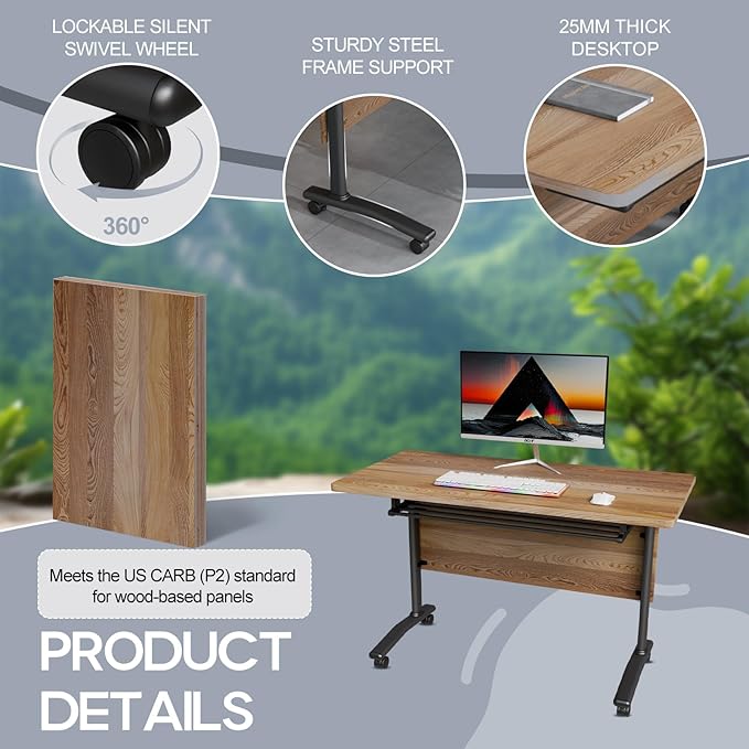 Folding Conference Table 4ft 5ft, Foldable Office Meeting Desk for 6 People, Multiple Sizes Colors Mobile Conference Room Table for Training Room School Business Furniture (6, White Walnut, 63in)