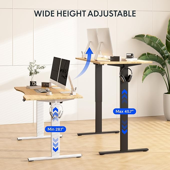 FLEXISPOT EN1 Bamboo One-Piece Standing Desk, 60 x 30 Inches Ergonomic Desk for Home Office and Gaming (Black Frame + Bamboo Top, 2 Packages)