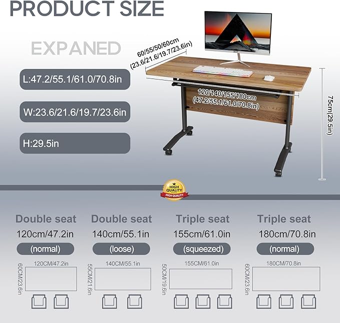 Folding Conference Table 4ft 5ft, Foldable Office Meeting Desk for 6 People, Multiple Sizes Colors Mobile Conference Room Table for Training Room School Business Furniture (6, White Walnut, 71in)