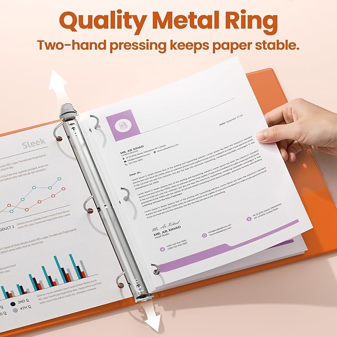 SUNEE 3 Ring Binder 1.5 Inch 1 Pack, Clear View Binder Three Ring PVC-Free (Fit 8.5x11 Inches) for School or Office Supplies, Orange