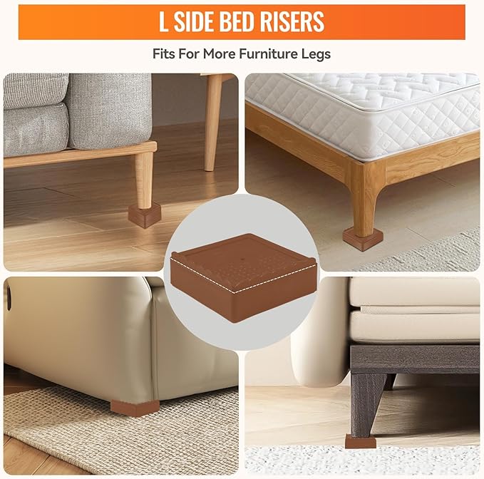 shouwuhho Furniture Risers, 4 Pack Bed Risers with Non-Slip Grip and Heavy Duty Support, 1 Inch 2 Inch 3 Inch 4 Inch Height Lift for Couch, Sofa, Table, Desk, Chair, Refrigerator - Brown, 1+1 Inch