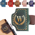 Personalized Mark Bookmark with Pen Holder, Leather Magnetic Book Marker 26 Letters,Custom Initials Page Marks, Gifts for Book Lovers Readers Men Women (Green, W)