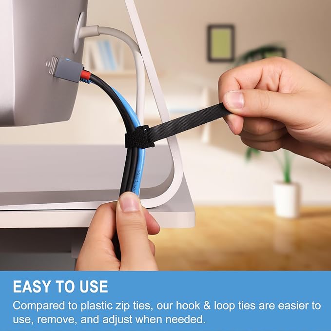 1,000 PCS 8 Inches Reusable Cable Ties | Adjustable Cord Wraps, Cable Straps | Hook & Loop Cord Organizer, Cable Management (100 PCS x 10 Packs)