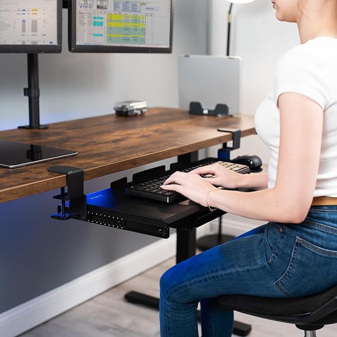 VIVO Large Keyboard Tray Under Desk Pull Out Platform with Pencil Drawer, Extra Sturdy C Clamp Mount, 27 (33 Including Clamps) x 11 inch Slide-Out Tray with Storage Drawer, Black, MOUNT-KB05-4D