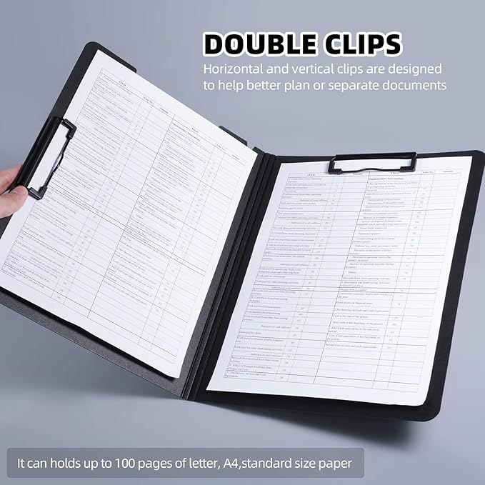 FRETONBA Clipboard Folder, 2 Pcs A4 Foldable Clipboard with Horizontal and Vertical Double Metal Clips, 360 Degree Foldable Binder Clipboards with Pen Holder, File Cover Work Folder Clipboards, Orange
