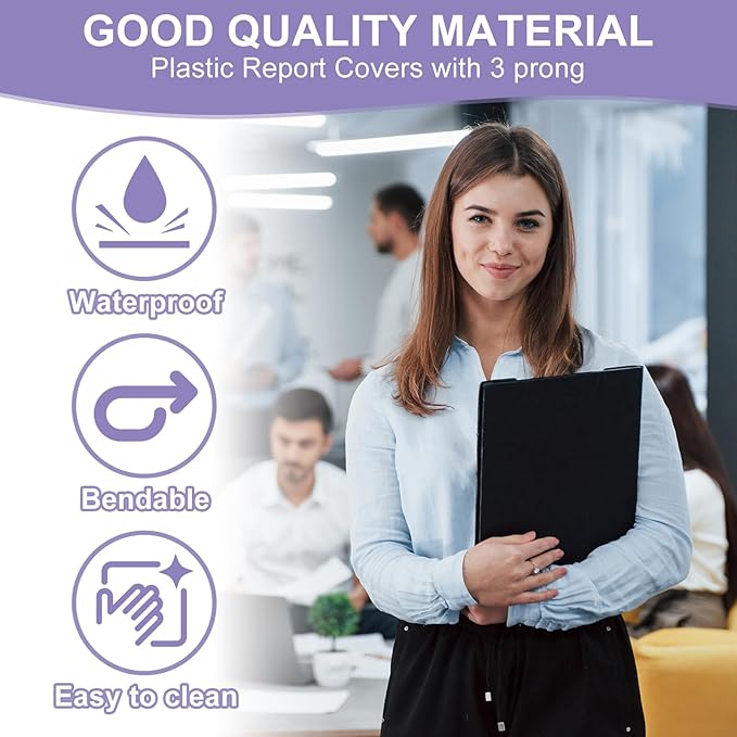 PATIKIL Plastic Report Covers with Prong, 10 Pcs 80 Sheet Clear Front Presentation Binders with 3 Metal Prong Fasteners Report Folder for Resume Documents Files Letter, Light Purple