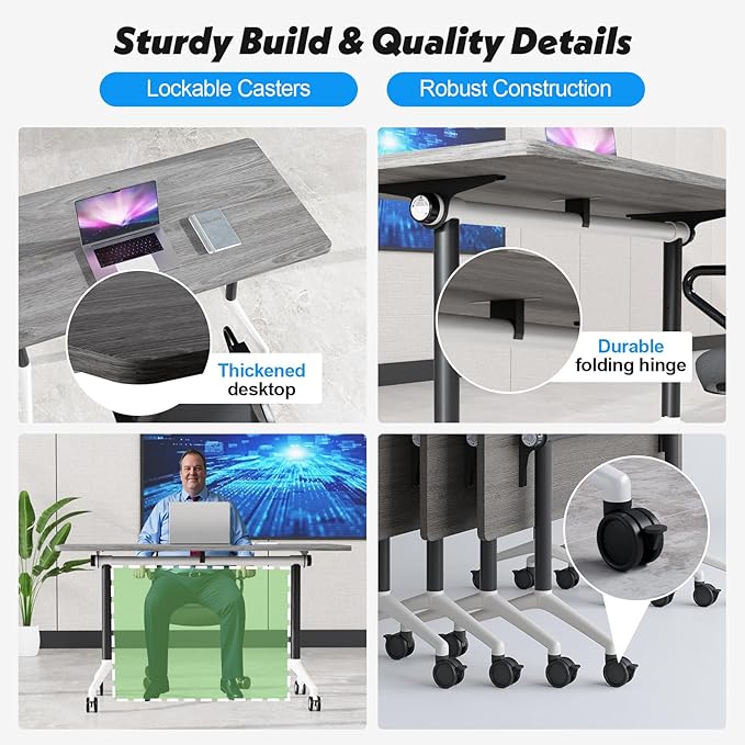 Goakwwuz Conference Room Table, Folding Conference Tables,Thicken Grey Tabletop,Flip Top Wooden Seminar Meeting Room Table for Conference Room Offices (6, Grey, 47.2“)