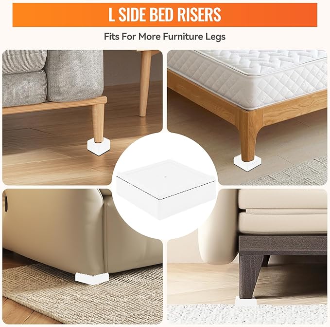 shouwuhho Furniture Risers, 12 Pack Bed Risers with Non-Slip Grip and Heavy Duty Support, 1 Inch 2 Inch 3 Inch 4 Inch Height Lift for Couch, Sofa, Table, Desk, Chair, Refrigerator - White, 1 Inch