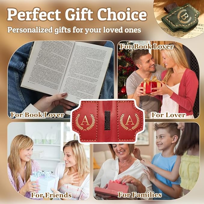 Personalized Mark Bookmark with Pen Holder, Leather Magnetic Book Marker 26 Letters,Custom Initials Page Marks, Gifts for Book Lovers Readers Men Women (Pink, J)