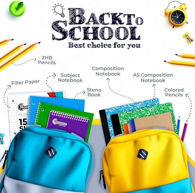 Rosmonde Spiral Notebook, 24 Pack, 1 Subject, College Ruled, 70 Sheets, 8 x 10-1/2",Bulk College Ruled Spiral Notebook for School, 3 Hole Punched, Single Subject Notebook Bulk, Assorted Colors