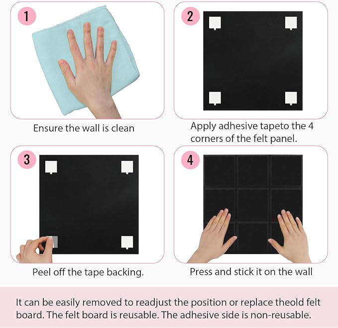 Smarpau Cork Board 48"X36", 12 Pack Nine-Grid Felt Bulletin Boards, Small Pin Board with Removable Adhesive Tabs Pushpins, Cork Wall Tiles for Office Home Classroom Decor Black