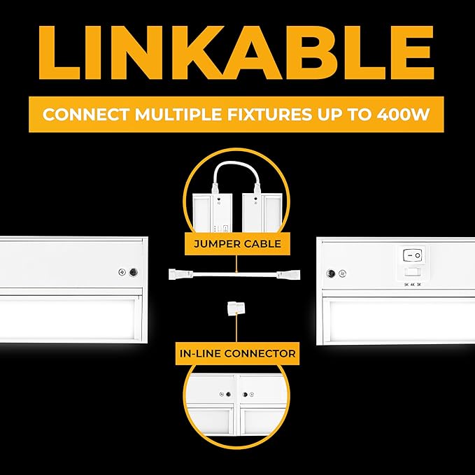 LED Under Cabinet Lighting Hardwired - 3CCT 9 Inch White Finish - Undercabinet Lights for Kitchen - Linkable Undercounter Dimmable Plug in Light or Hard Wired - Under Counter Fixture Direct Wire