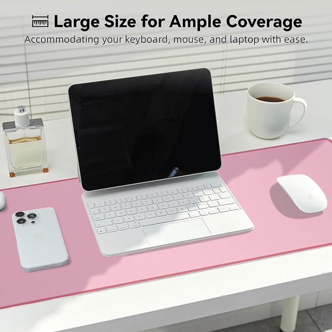 Reniteco Waterproof Large Gaming Mouse Pad with Durable Stitched Edges, Non-Slip Rubber Base, Grainy Jacquard Mouse Mat Desk Pad for Home Office Gaming, 31.5''x11.8''x0.12'', Pink