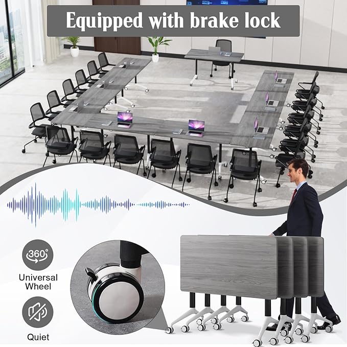 Conference Table,55.1''Folding Conference Room Table for 4-12 People,Mobile Flip Top MeetingTraining Table with Different Coulor and Styles for Offices, Classrooms,Meeting Room (2, 47.2''F)