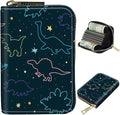 BWEGRHE Cute Credit Card Holder with Zipper, Fun Dinosaurs RFID-Blocking Card Case Small Wallet for Women Men, Multi-slot Card Organizer Case Travel Accordion Wallet