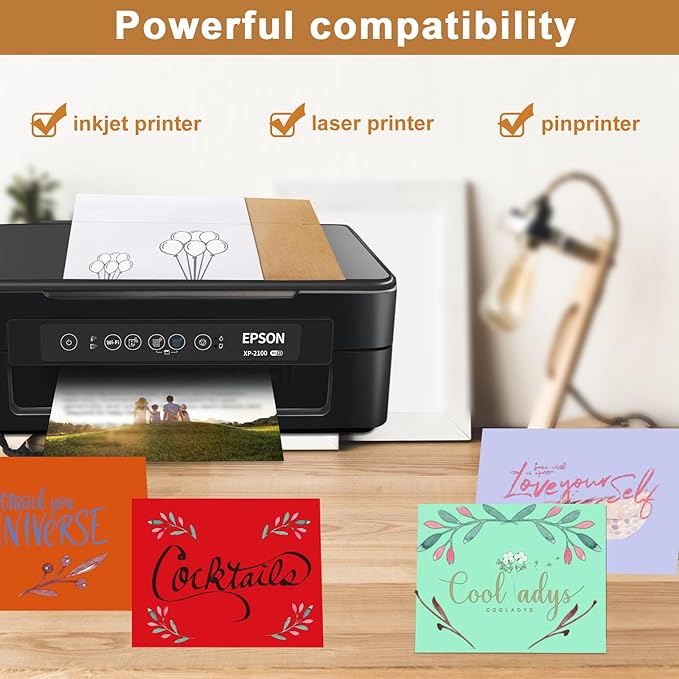 Silunkia 100 Packs 10 Assorted Colors Blank Flat Cards and Envelopes 4 x 6 Heavyweight Single Panel Cardstock and A4 Envelopes Printable Self Seal for Graduations, Wedding Invitations, Thank You Cards