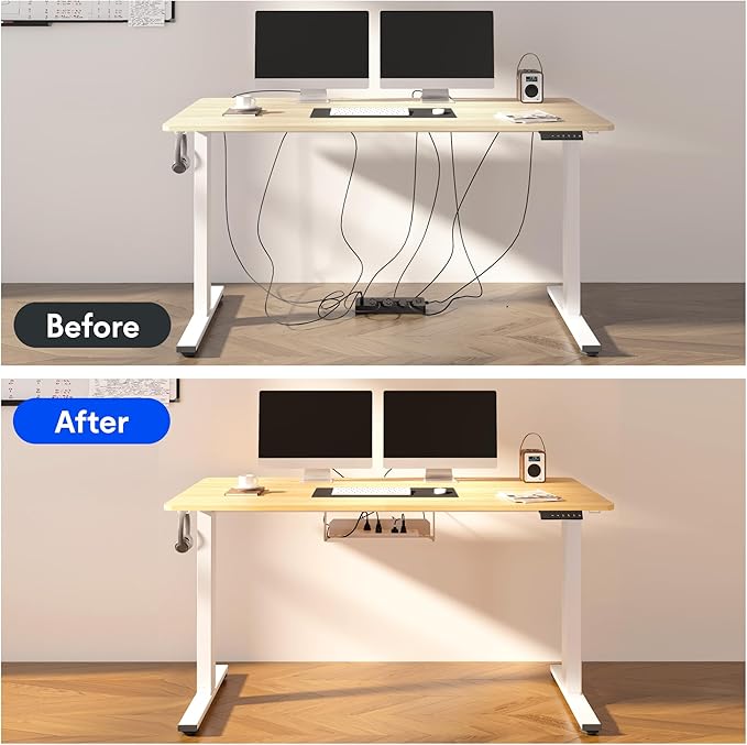 FLEXISPOT EN2 Whole-Piece Standing Desk with Clamp Power Strip, 48 x 30 Electric Stand Up Height Adjustable Desk with Cable Management (Gray Frame + 48" Maple Top, 2 Packages)