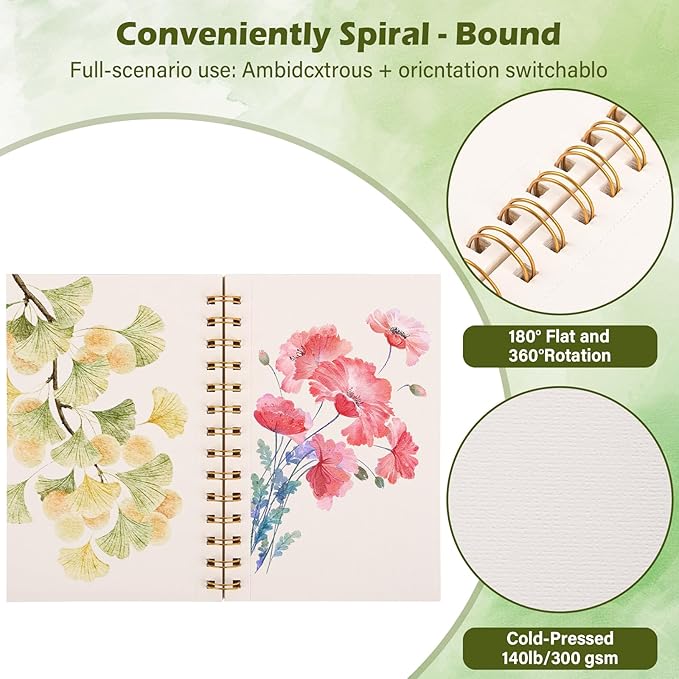 5x7.5 Inch Spiral Watercolor Paper Pad - 30 Sheets 140lb/300g Acid-Free Artist Paper | Tear-Line Perforated Pages for Framing & Mixed Media |Watercolor, Art Journaling (Adults, Students, Travel)