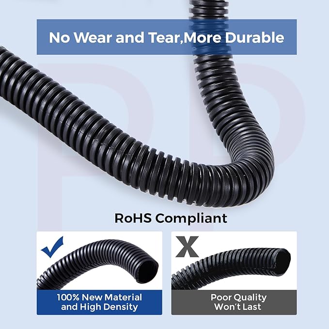YCLYC 1/4 inch 33ft Wire Loom, Black Split Loom, Outdoor Cord Protector, Flexible Wire Conduit Automotive, Wire Protector Tubing